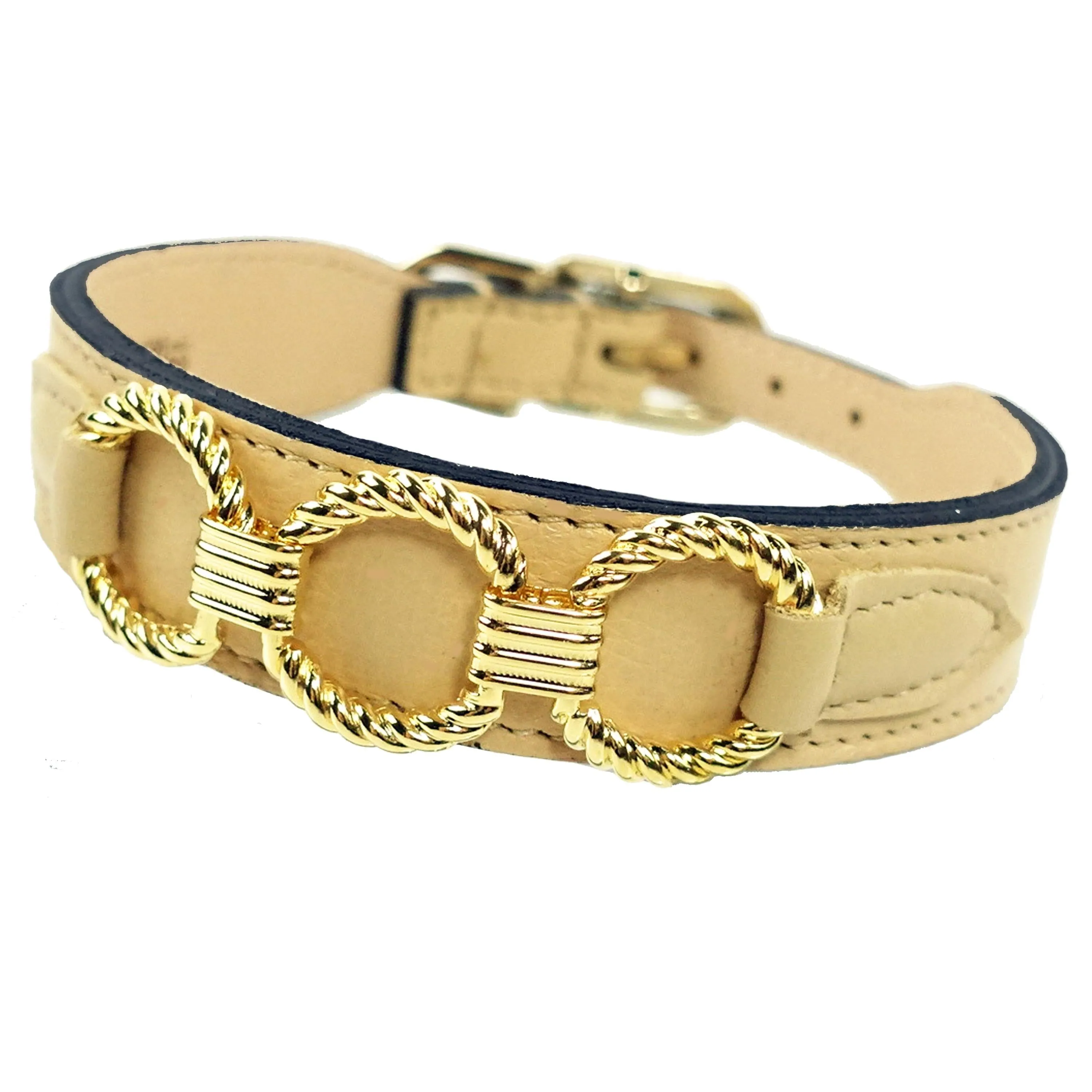 Athena Dog Collar in Vanilla & Gold