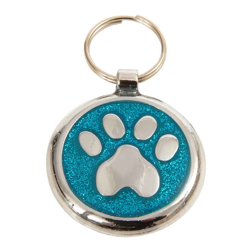 Azure Blue Paw Print Small 20mm Designer Dog Tag Shimmer Range