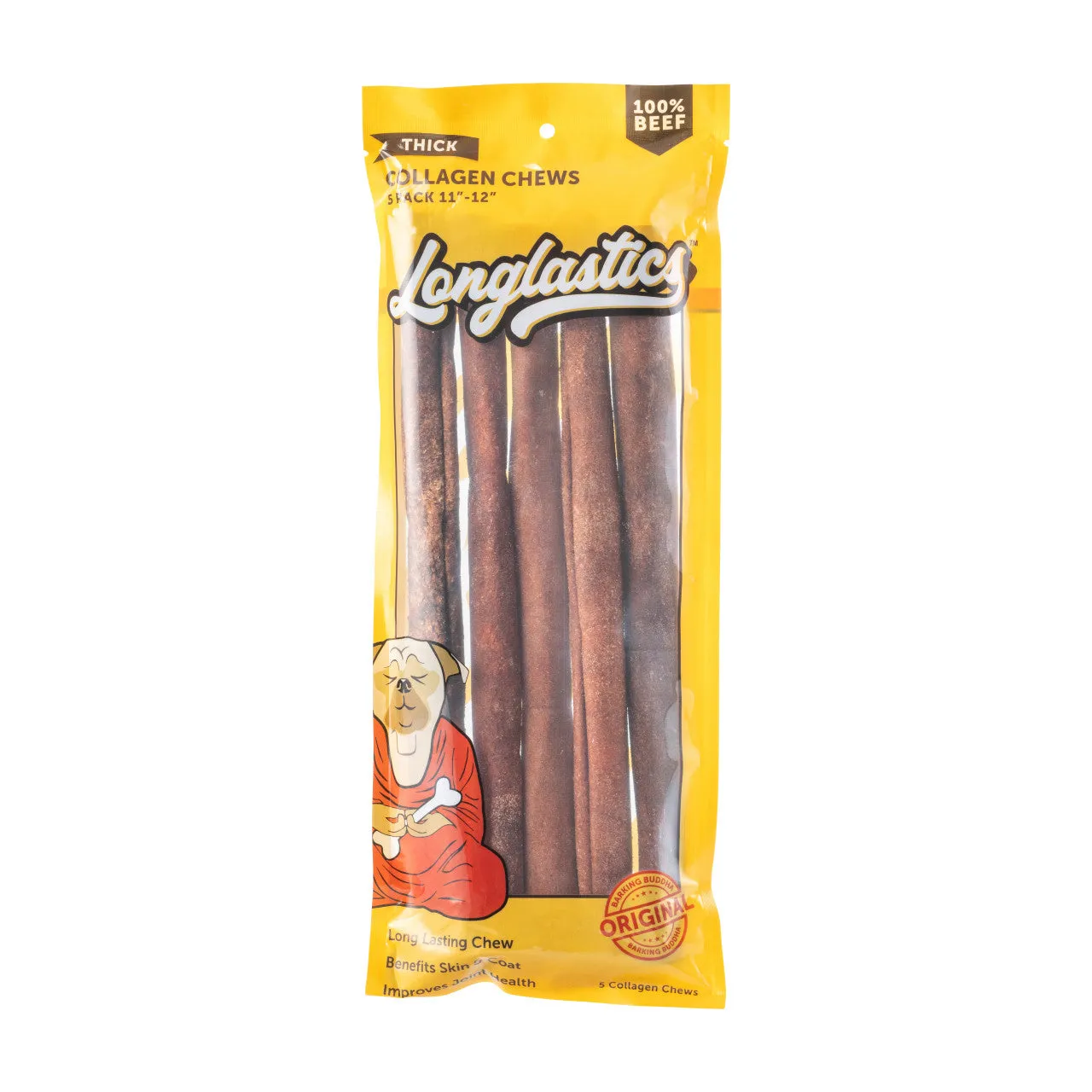 Barking Buddha Longlastics™ Thick Collagen Stick 12-inch, 5-Pack, Dog Chew