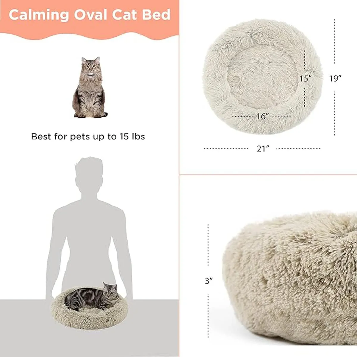 Best Friends by Sheri Cat Donut Bed - Taupe