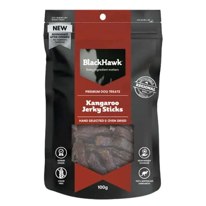 Black Hawk Kangaroo Jerky Sticks Dog Treats - 100g