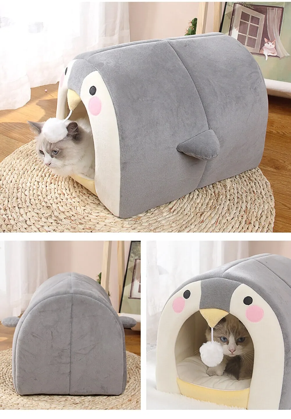 Cat Dog Beds Cave Happy Penguin Hideout