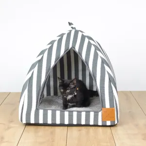 Cat Igloo - Charcoal Hamptons Stripe