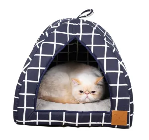 Cat Igloo - Navy Check