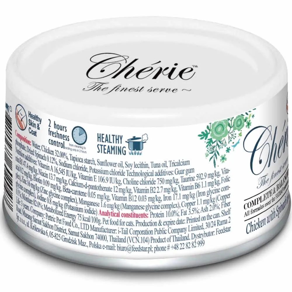 Cherie Healthy Skin & Coat Chicken With Spinach In Gravy Canned Cat Food 80g