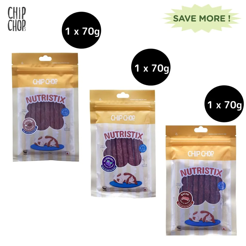 Chip Chops Chicken, Blueberry and Bacon Nutristix Dog Treats Combo (3 x 70g)