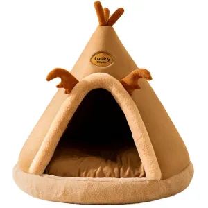 Cozy Pet Cave Bed for Cats and Small Dogs - Breathable Cotton with Soft Mat