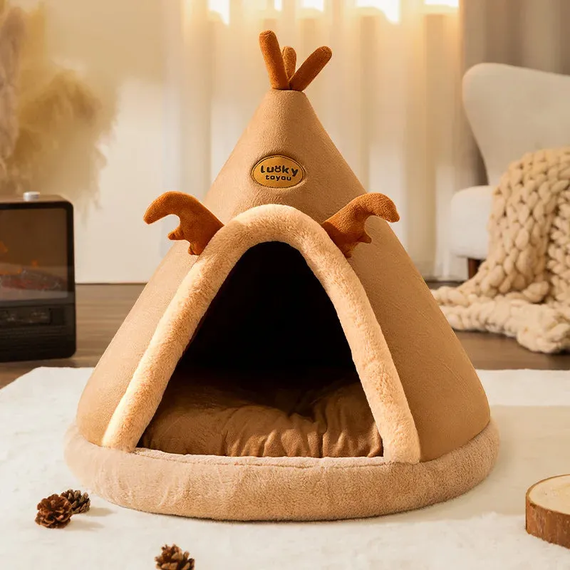 Cozy Pet Cave Bed for Cats and Small Dogs - Breathable Cotton with Soft Mat