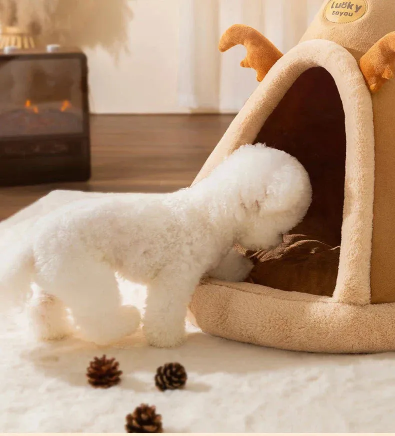 Cozy Pet Cave Bed for Cats and Small Dogs - Breathable Cotton with Soft Mat