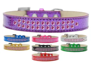 Dog, Puppy & Pet Ice Cream  Collar, "Two Row Bright Pink Crystal Rimsets"