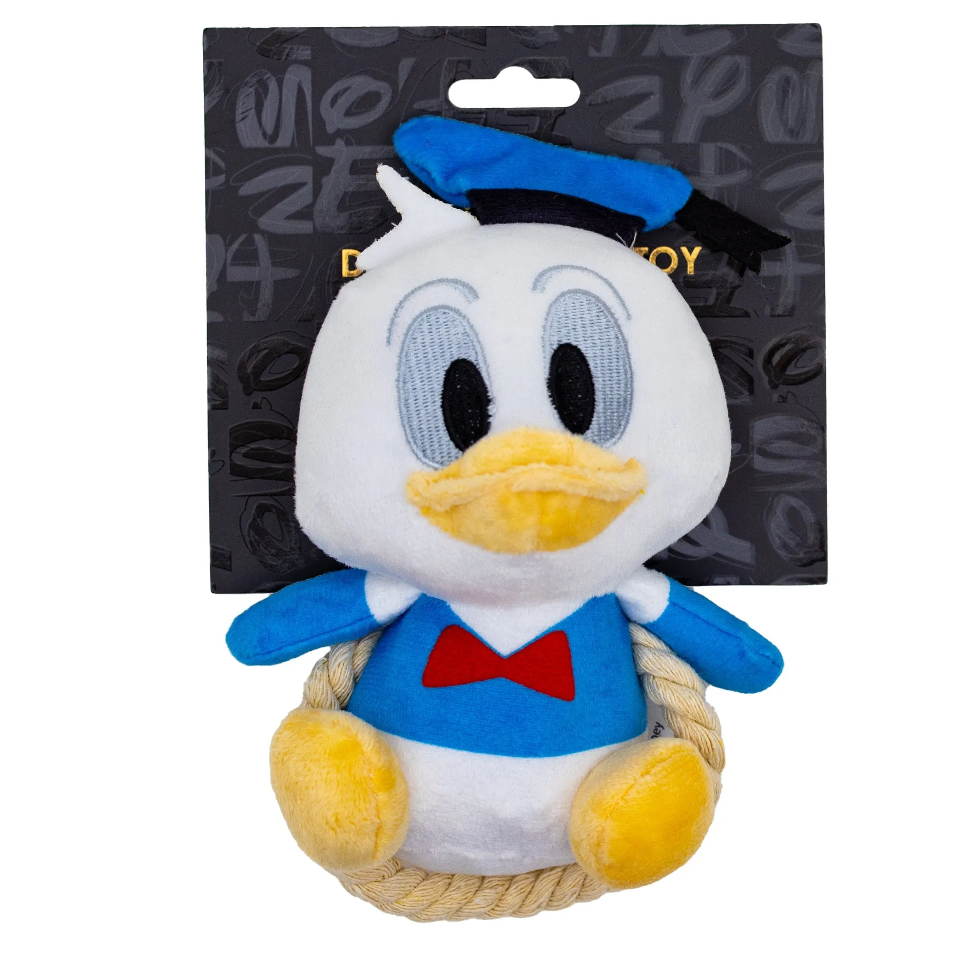 Dog Toy Squeaker Plush with Rope - Disney Donald Duck Chibi Sitting Pose by Buckle-Down