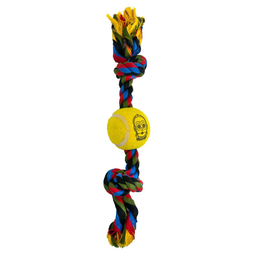 Dog Toy Tennis Ball Rope Toy - Star Wars C3-PO Face Yellow   Multi Color Rope