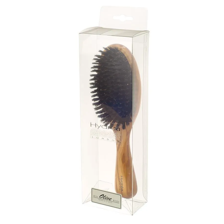 Hydrea London Olive Wood Oval Hair Brush With Pure Wild Boar Bristle and Rubber Cushion