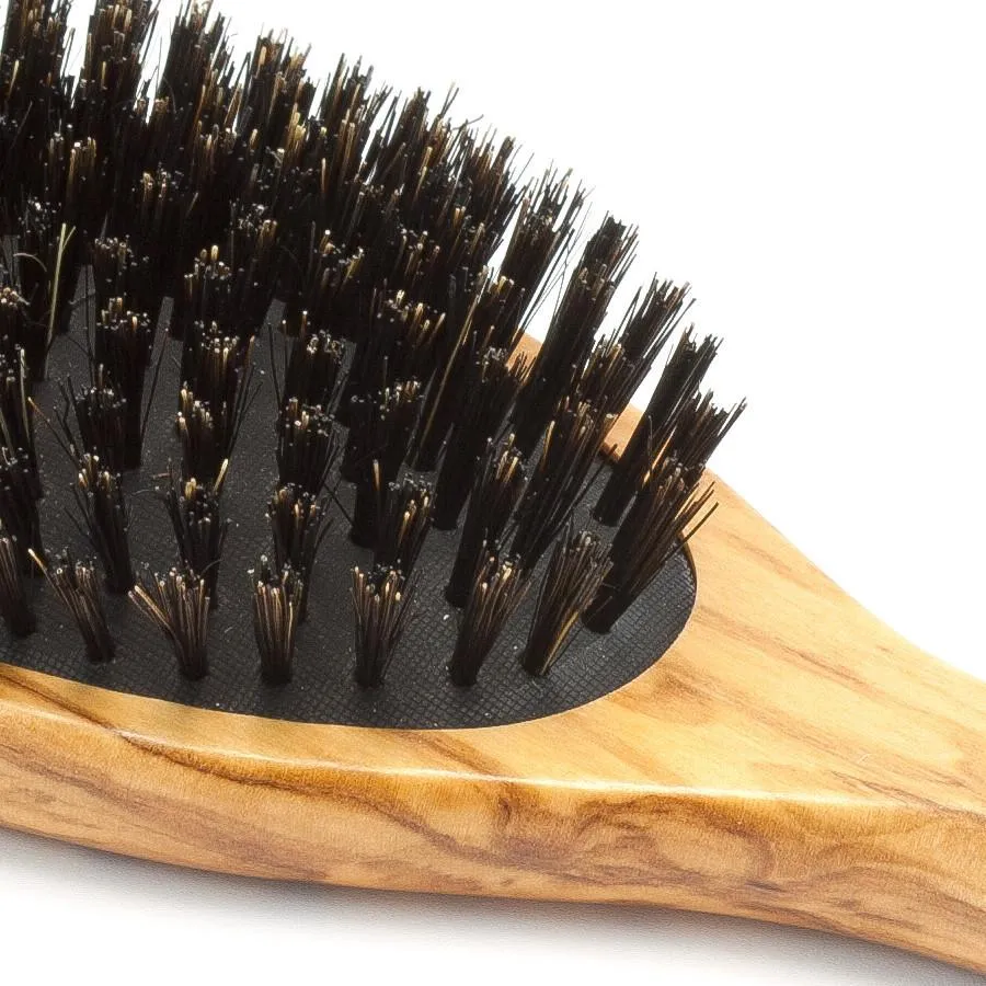 Hydrea London Olive Wood Oval Hair Brush With Pure Wild Boar Bristle and Rubber Cushion