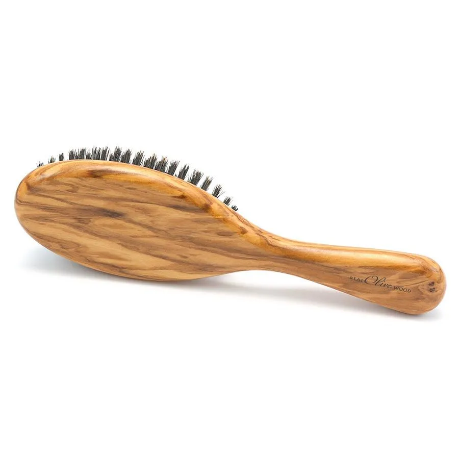 Hydrea London Olive Wood Oval Hair Brush With Pure Wild Boar Bristle and Rubber Cushion