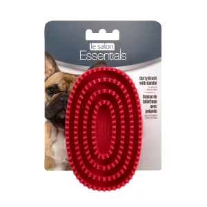 Le Salon Essentials Dog Rubber Curry Brush with Loop Handle, Red