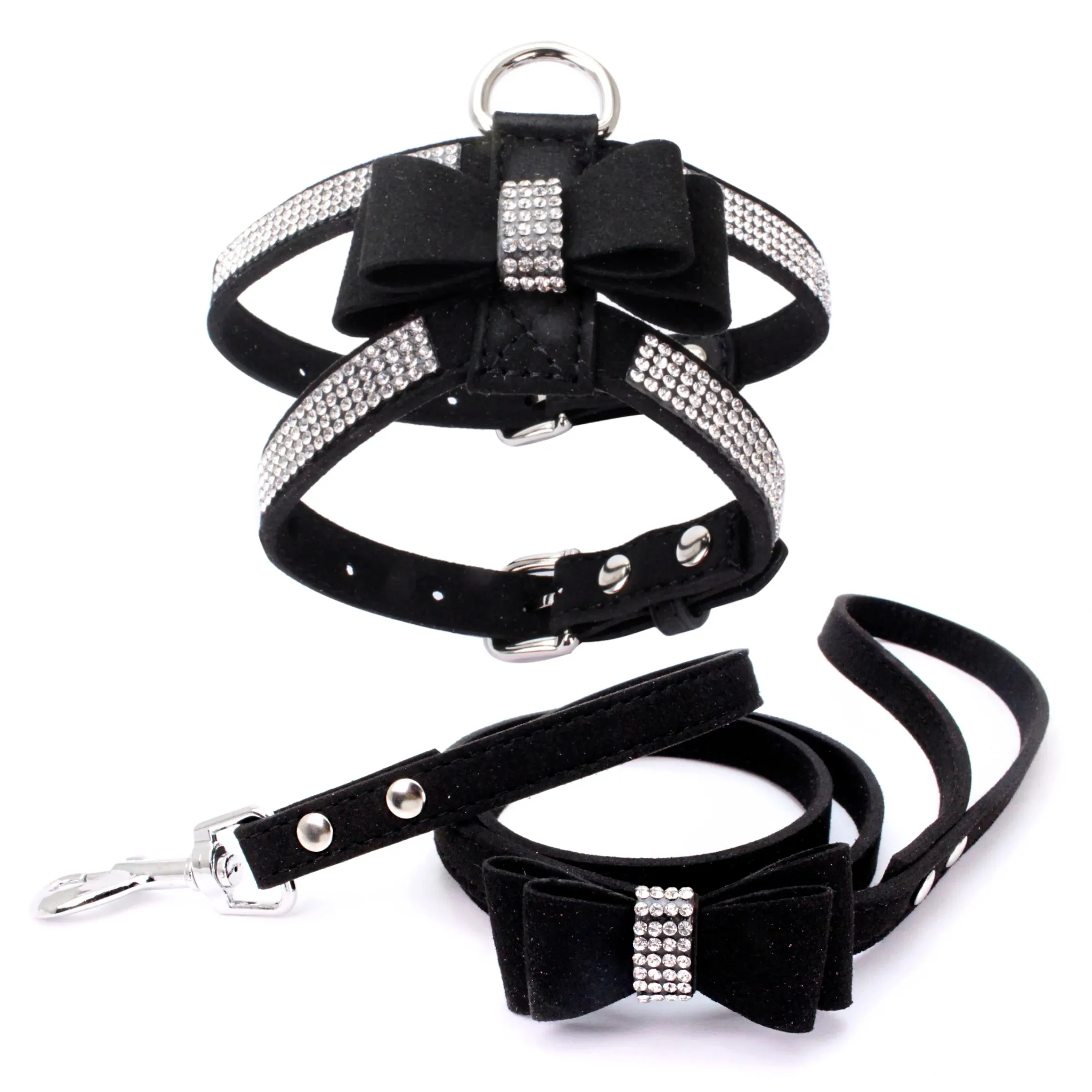 Luxurious Velvet Leather Pet Harness and Leash Set