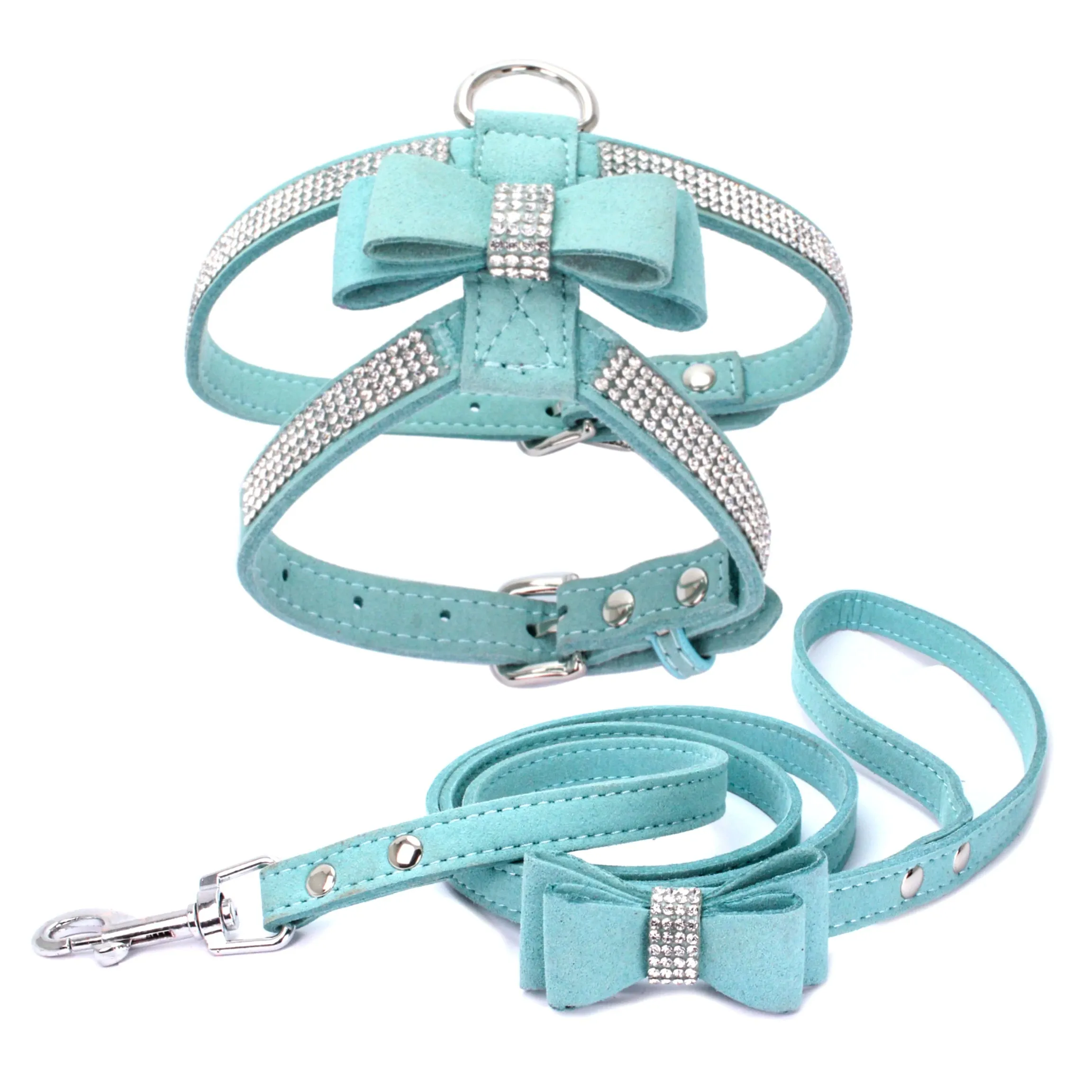 Luxurious Velvet Leather Pet Harness and Leash Set