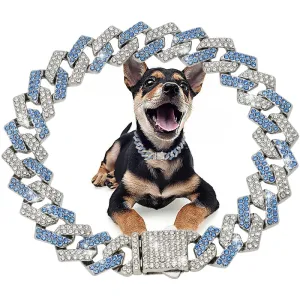 Luxury Bling Dog and Cat Collar - 15MM Cuban Chain with Zirconia Diamonds