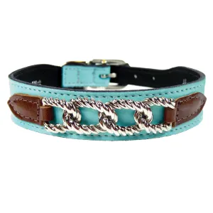 Mayfair Dog Collar in Turquoise, Chocolate & Nickel