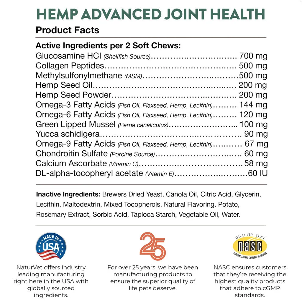 NaturVet Hemp Advanced Joint Health Soft Chews for Dogs