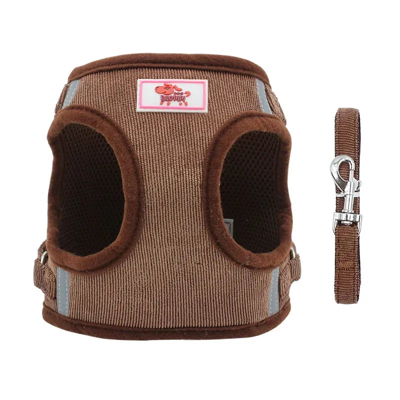 Reflective Corduroy Dog Harness and Leash Set