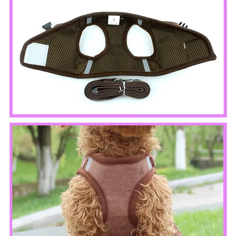 Reflective Corduroy Dog Harness and Leash Set