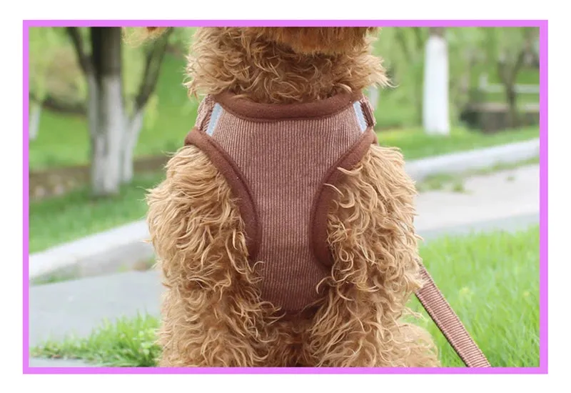 Reflective Corduroy Dog Harness and Leash Set