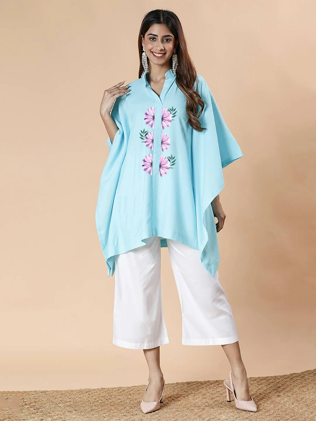 SkyBlue Rayon MandarinKurti - LilacSkies