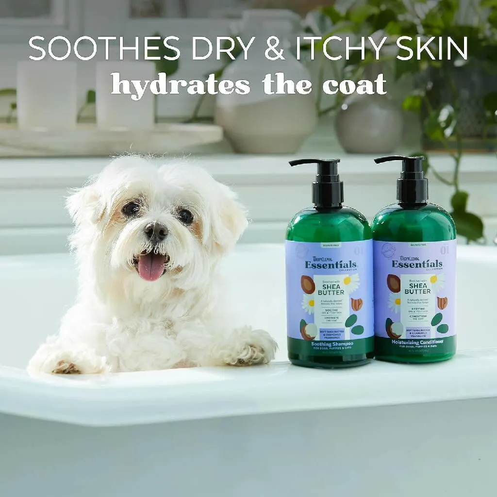 TropiClean Essentials Shea Butter Soothing Shampoo for Dogs Puppies & Cats (16 oz)