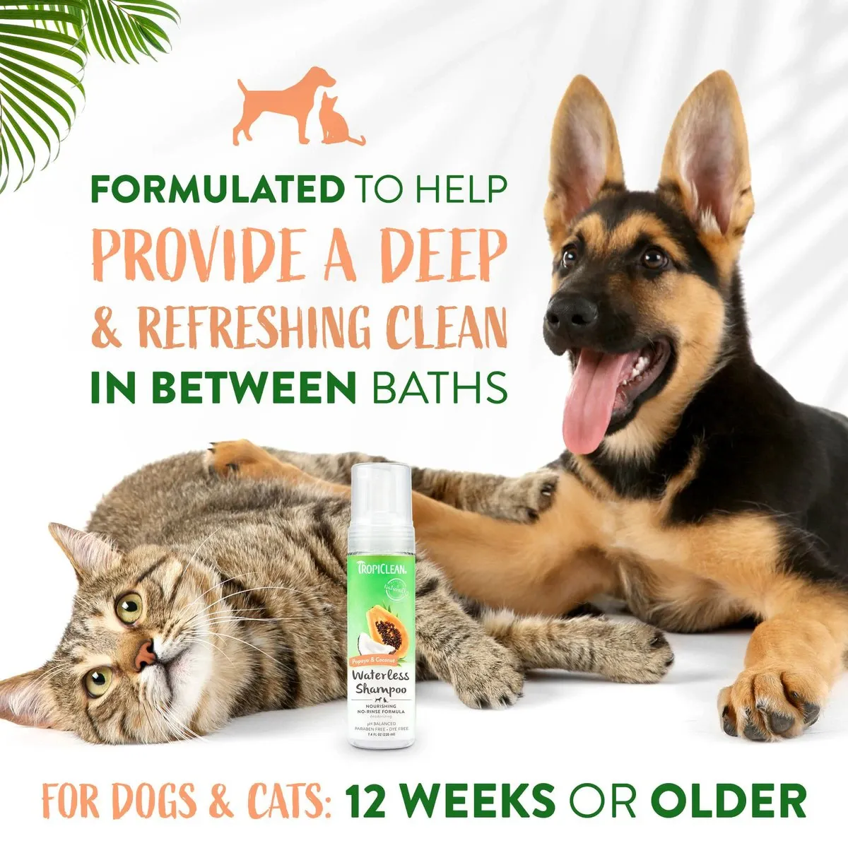 TropiClean Papaya & Coconut Waterless Shampoo For Pets (7.4 oz)