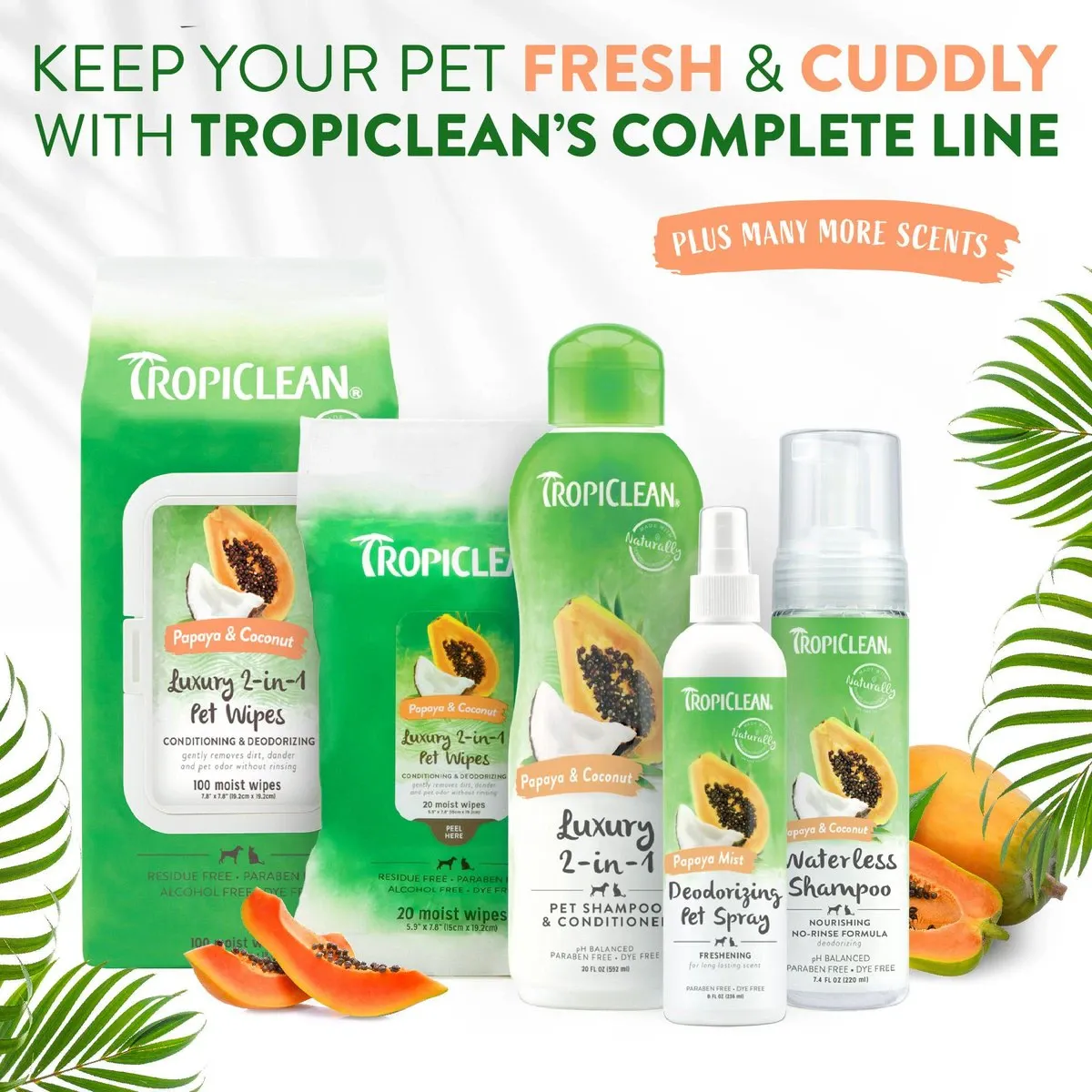 TropiClean Papaya & Coconut Waterless Shampoo For Pets (7.4 oz)