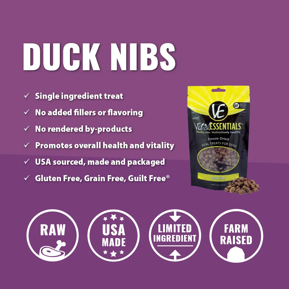 Vital Essentials Freeze Dried Vital Treats Grain Free Duck Nibs Dog Treats