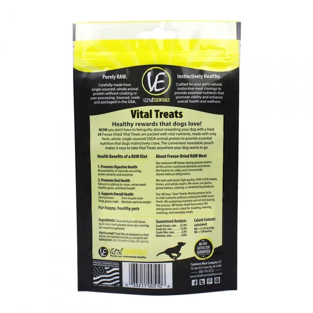 Vital Essentials Freeze Dried Vital Treats Grain Free Duck Nibs Dog Treats